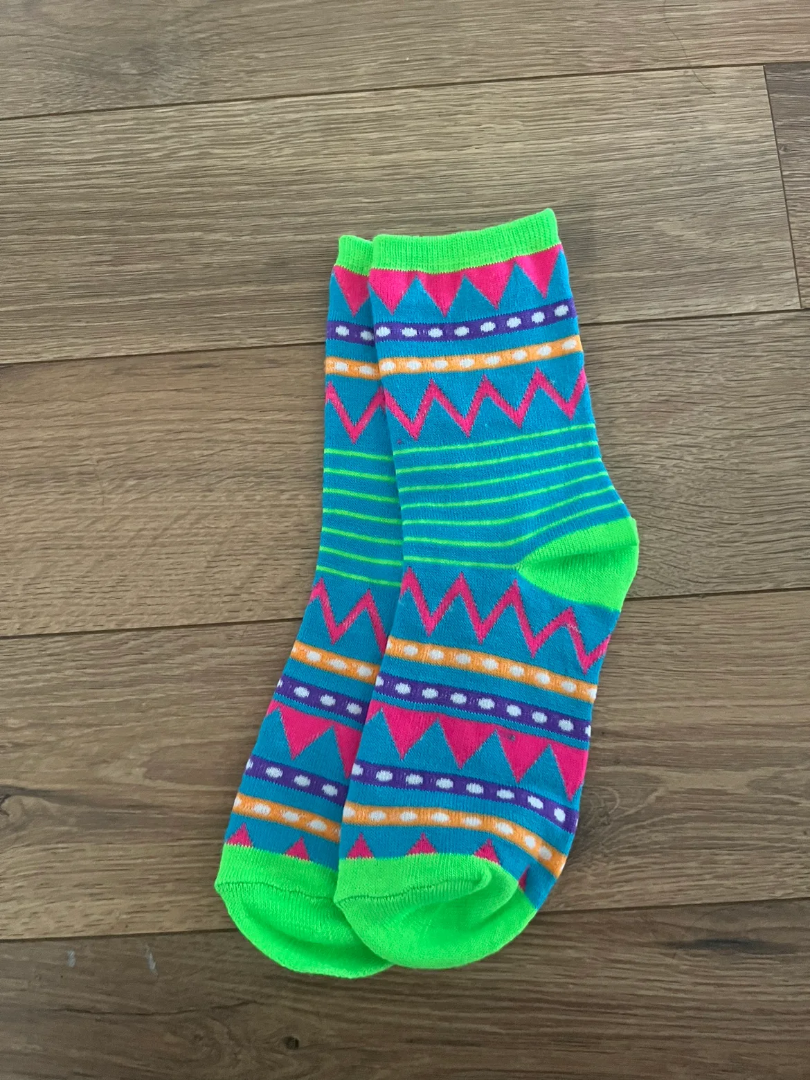Neon Green and Blue Patterned Socks #freecycle thumbnail