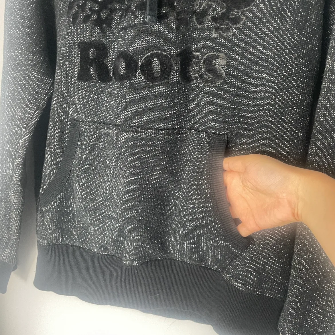 Roots Logo Kanga Hoodie Sweatshirt Size XS-S in Black Pepper image indicator(5)