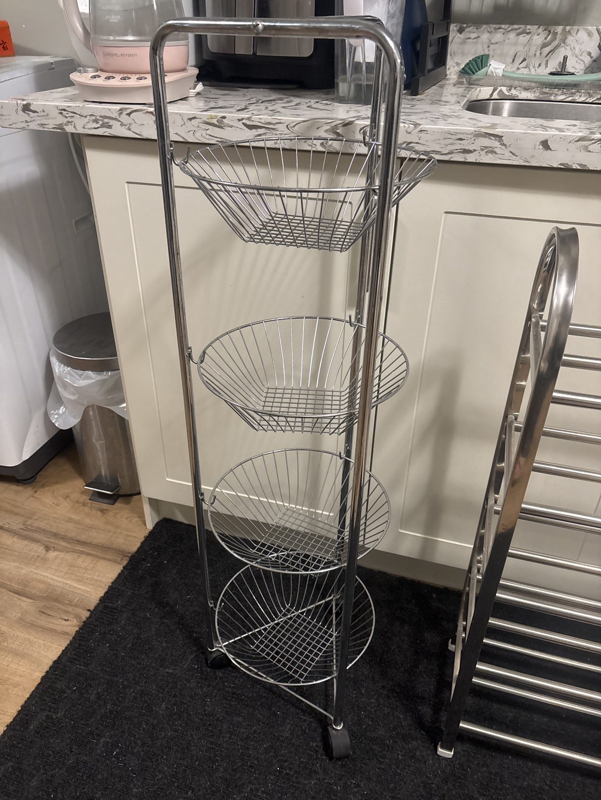 3 Tier Rolling Wire Basket Stand