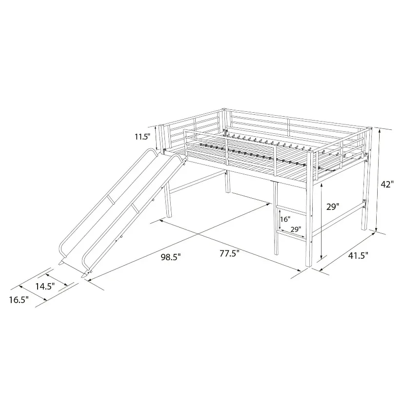 🧡Junior Twin Metal Loft Bed with Slide, Multifunctional Design. image indicator(3)