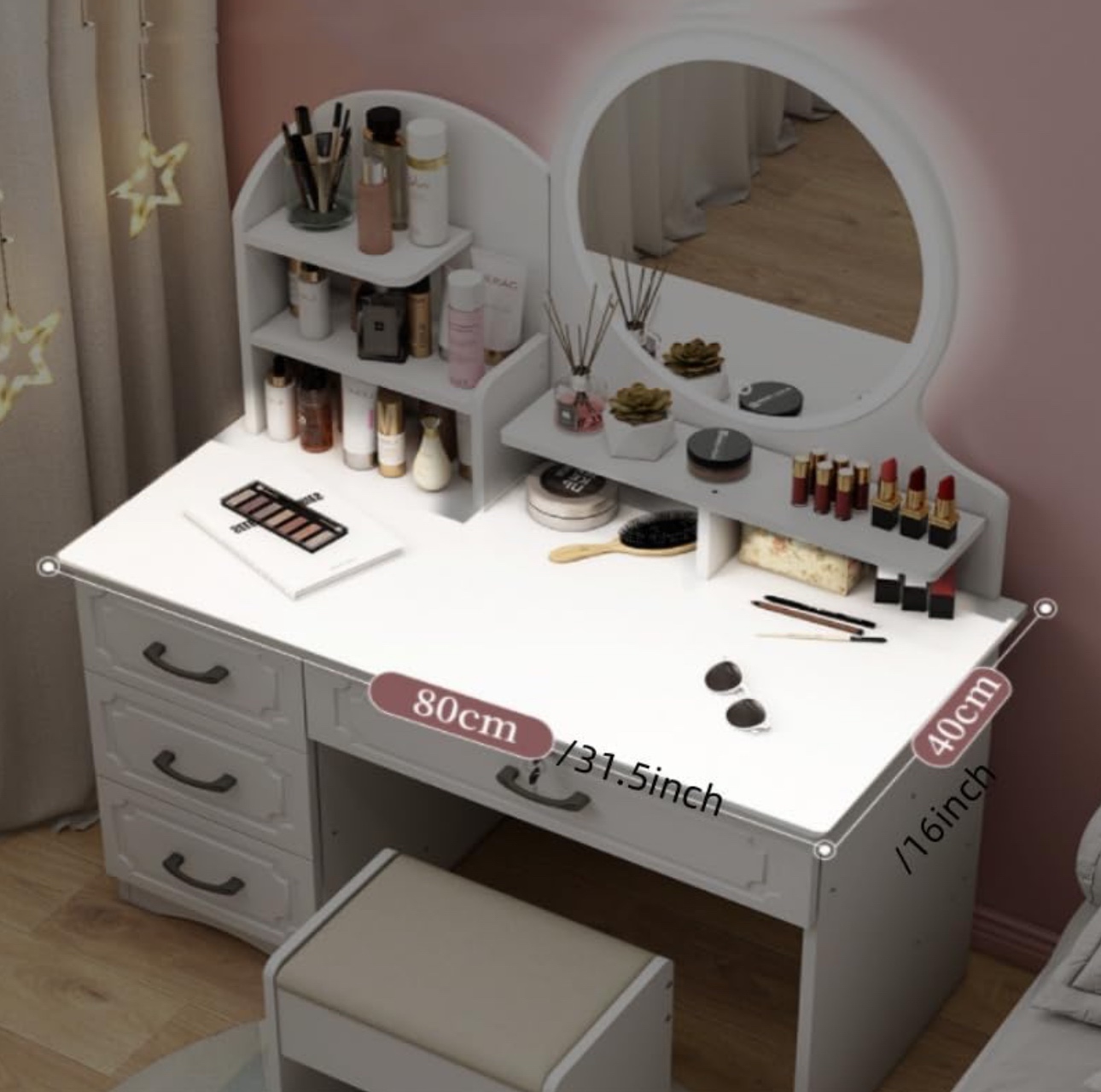 White Vanity Desk/ Dressing Table with Touch LED Lights - photo 2