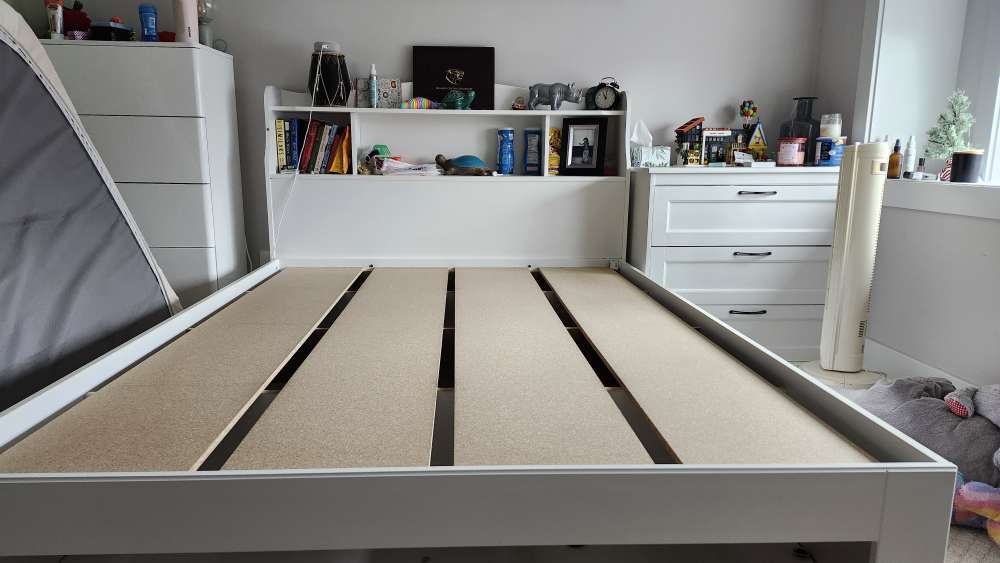 White Platform Bed Frame with Storage Drawer