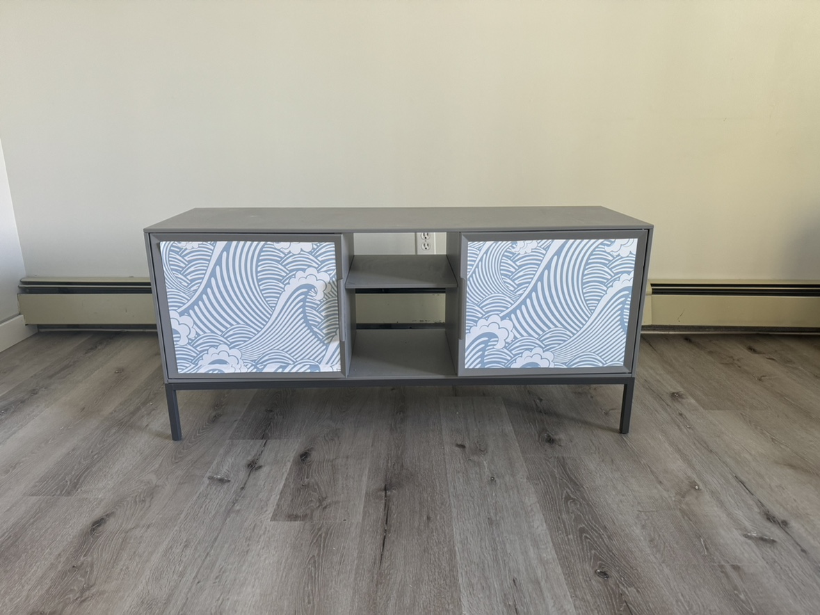 TV Stand with Blue and White removable stickers