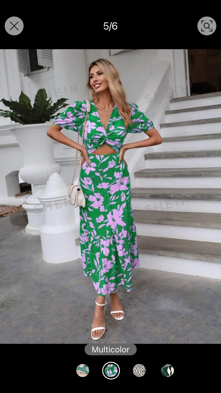 Floral Cutout Midi Dress image indicator(3)