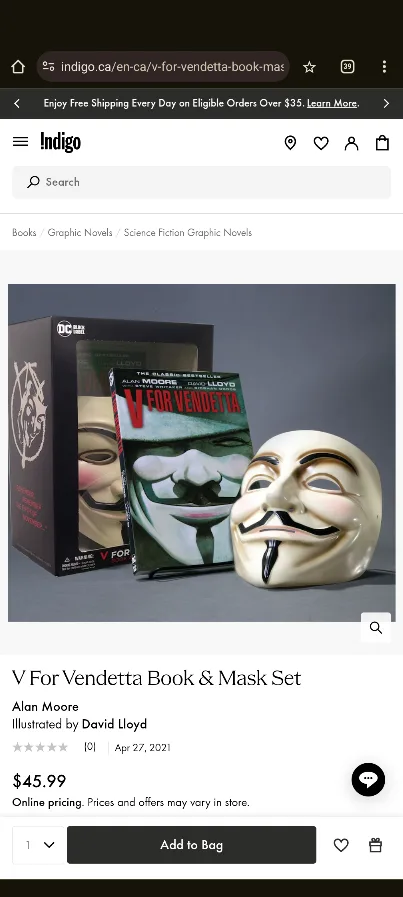 NEW in box V for Vendetta graphic novel and mask image indicator(2)