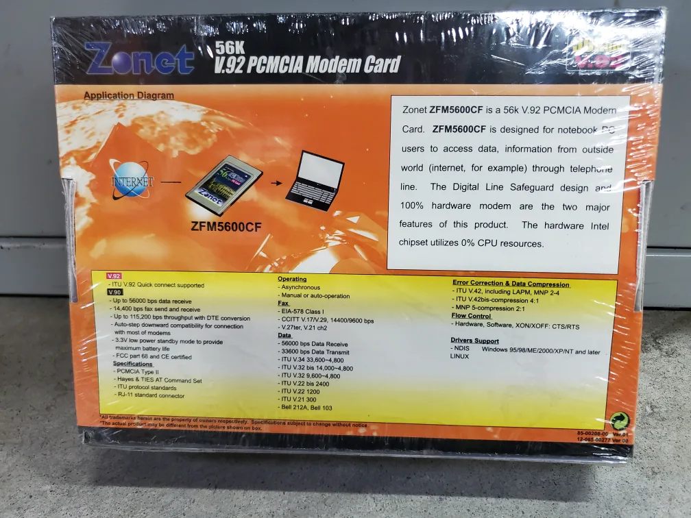 Vintage ZONET 56k v.92 PCMCIA Modem Card Paper Floppy Disc NEW image indicator(2)