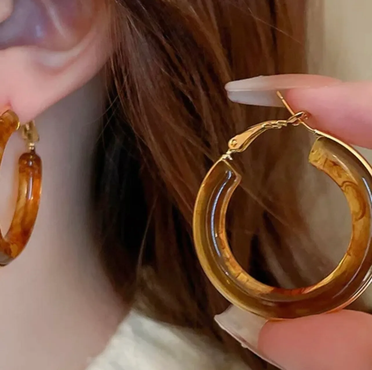 Brown Resin Hoop Earrings image indicator(2)