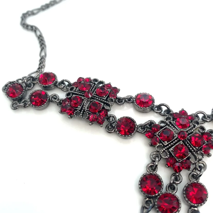 Red Rhinestones Choker Necklace with 3” extender image indicator(8)