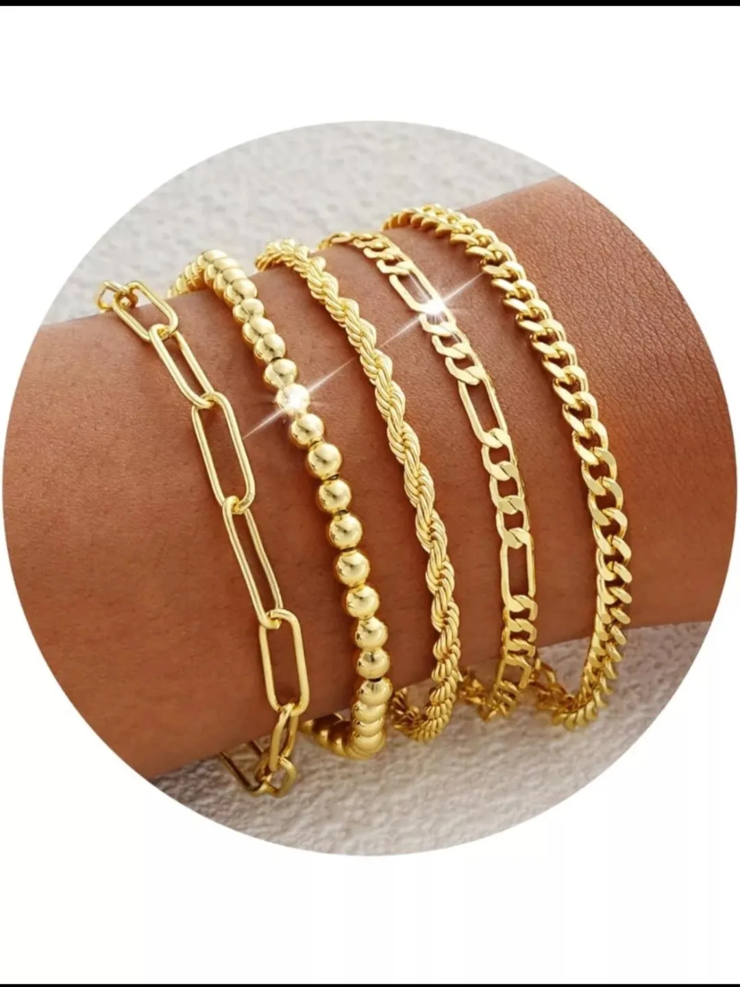 Gold Bracelets for Women, Dainty 14K Gold Plated Set thumbnail
