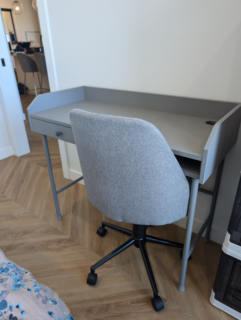 Grey Desk with Drawer and Shelf