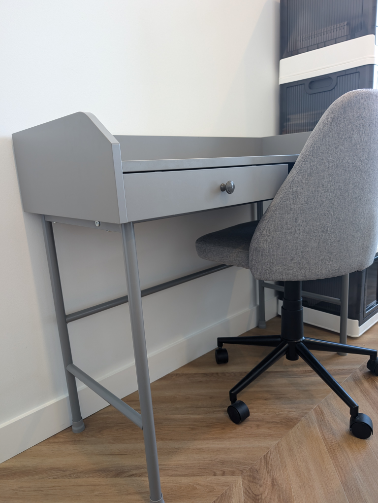 Grey Desk with Drawer and Shelf - photo 2