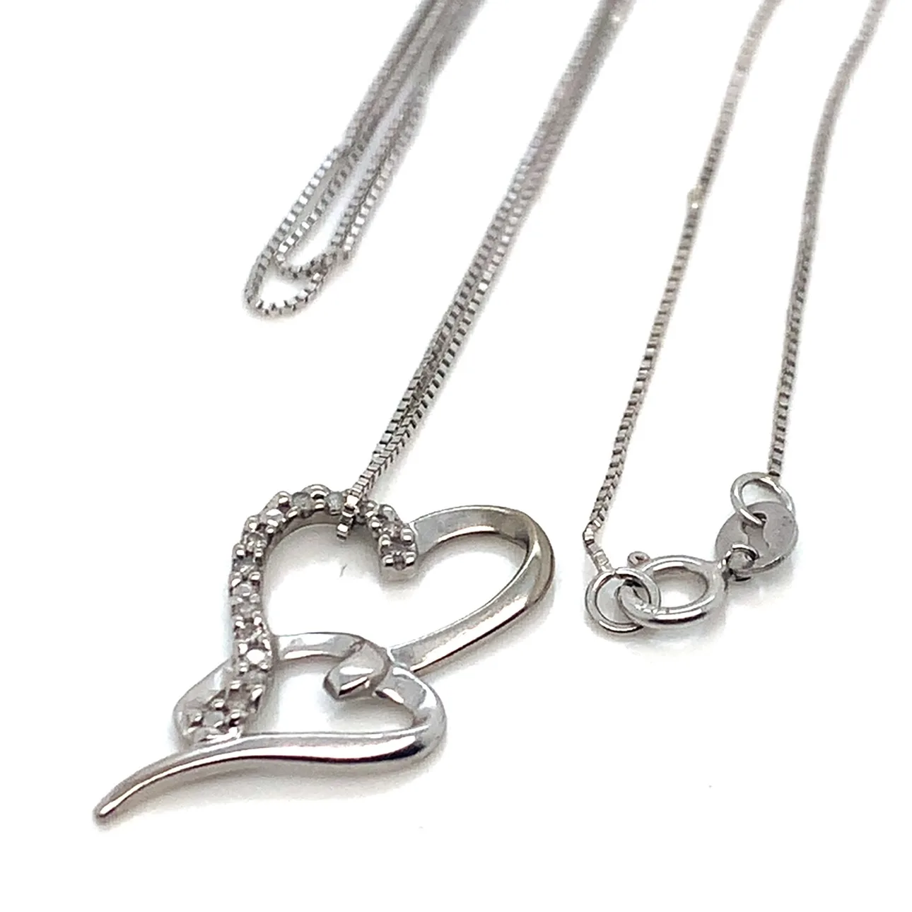 10k White gold Double Heart Diamond Necklace 20” image indicator(2)