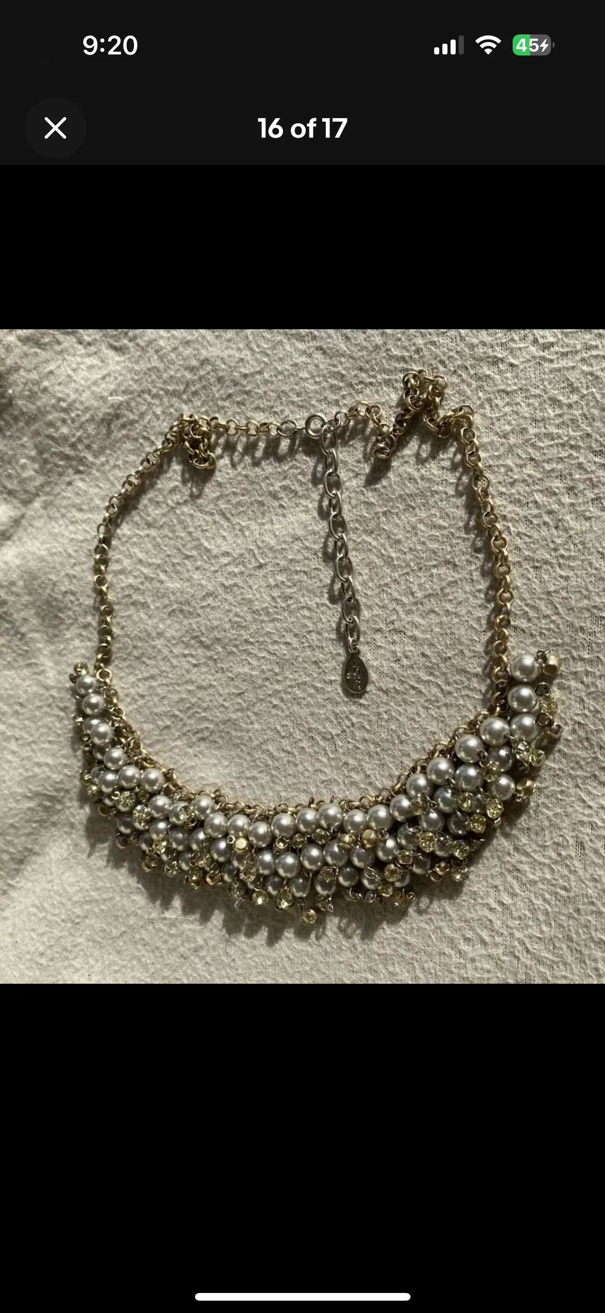 Loft Tiered Fan Bib Necklace Pewter Faux Pearl Crystals image indicator(10)