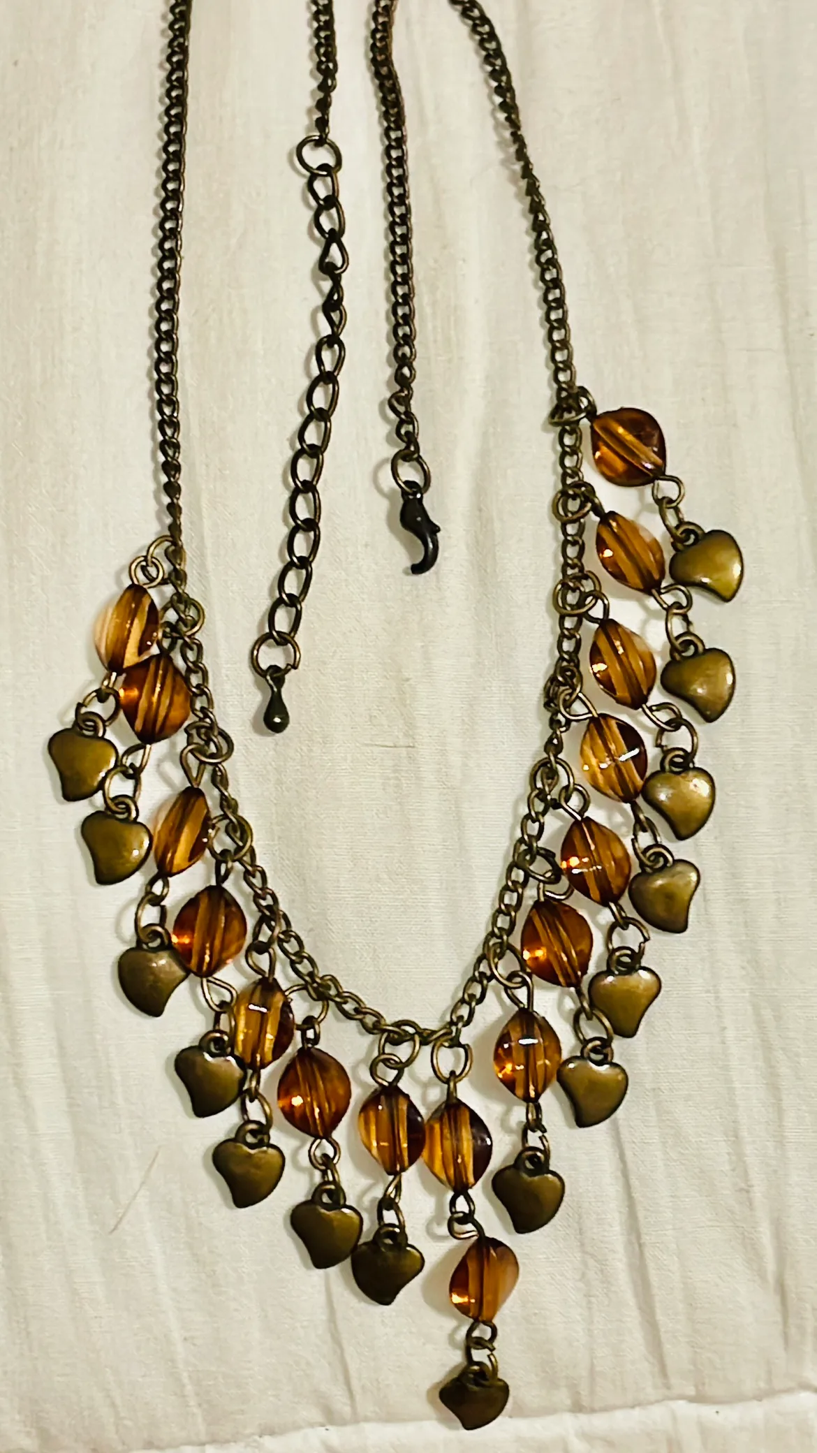 # Freecycle Gold Tone Beaded Necklace with Heart Charms thumbnail