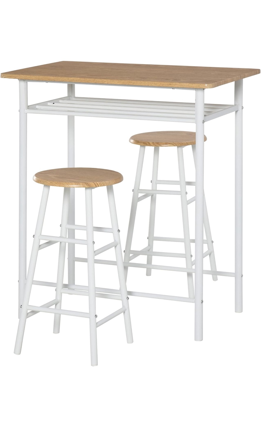 White Kitchen Table and Two Stools Set