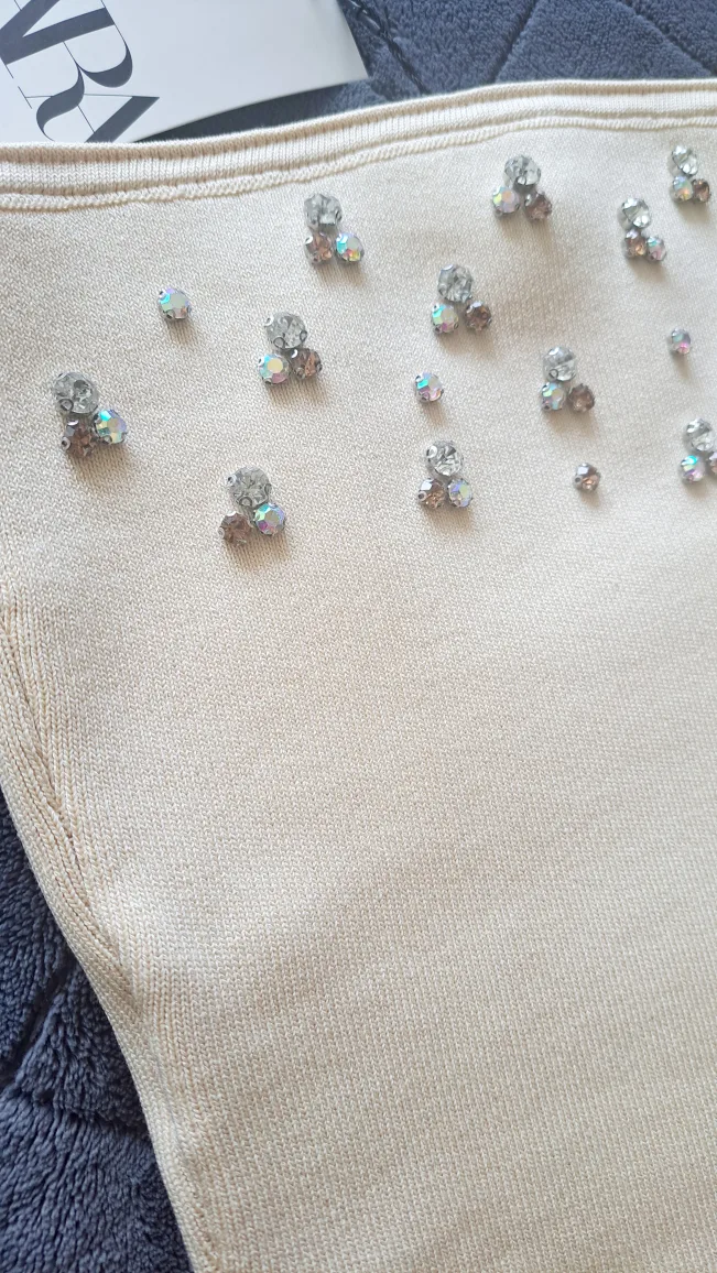 Ladies Zara Tan Tube Top with Bling - Brand New with tags image indicator(4)