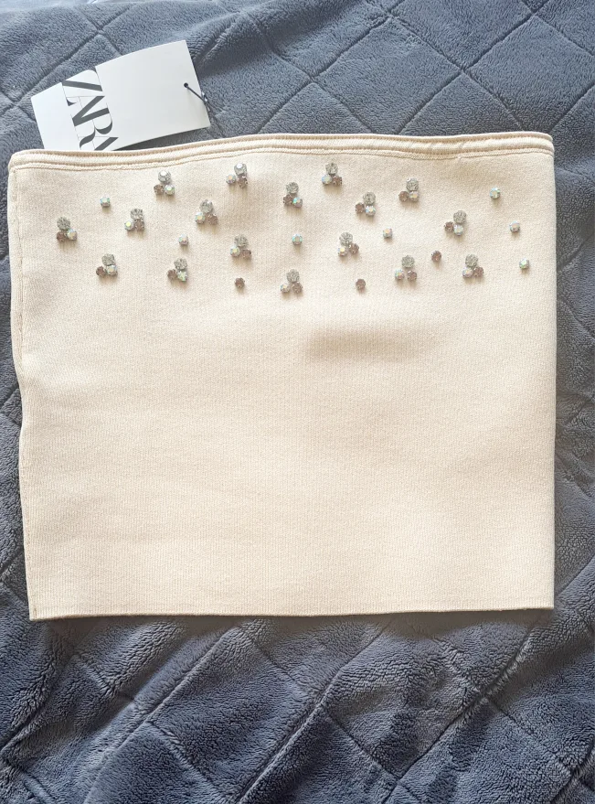Ladies Zara Tan Tube Top with Bling - Brand New with tags image indicator(5)