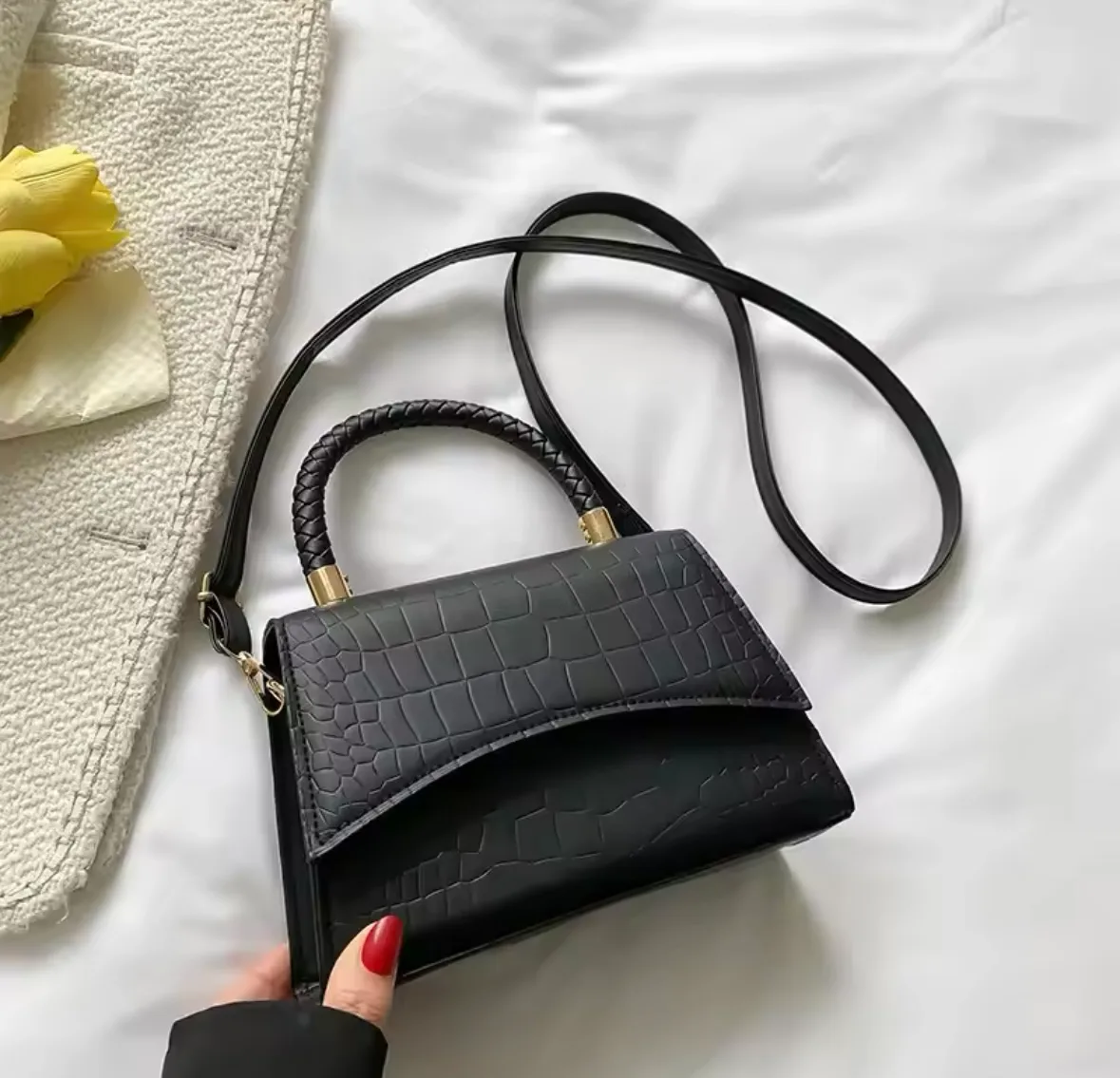 Small Black Crocodile-Embossed Handbag thumbnail