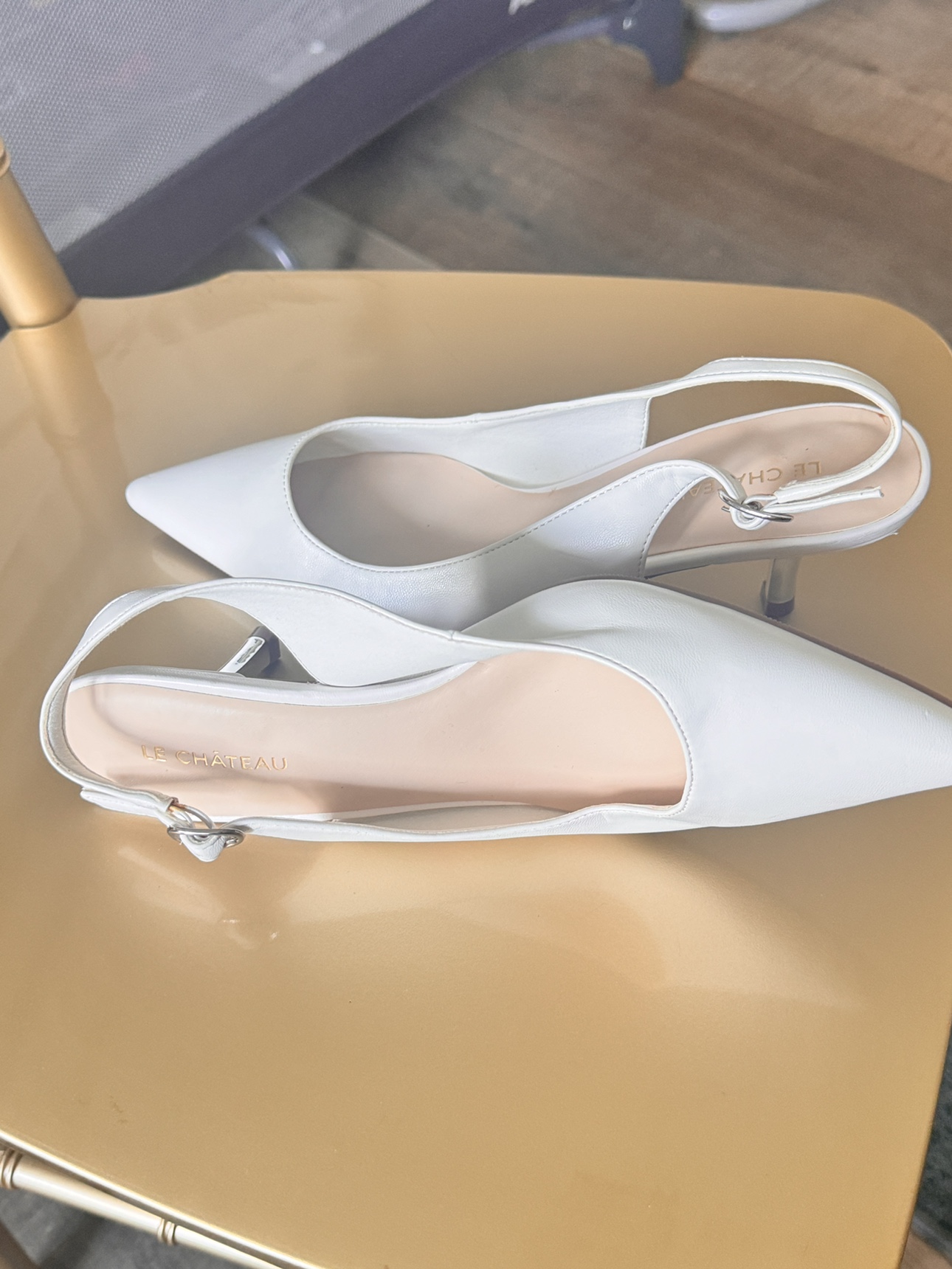 Le Chateau White Slingback Heels