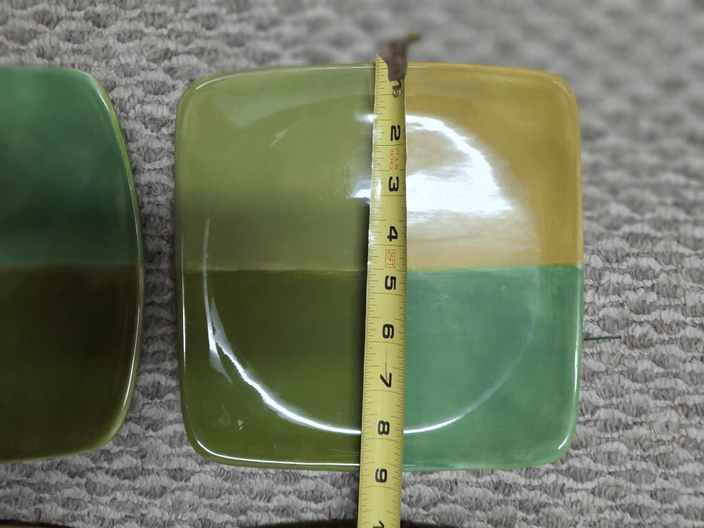 🧡Set of 4 Green and Yellow Square Plates - photo 3