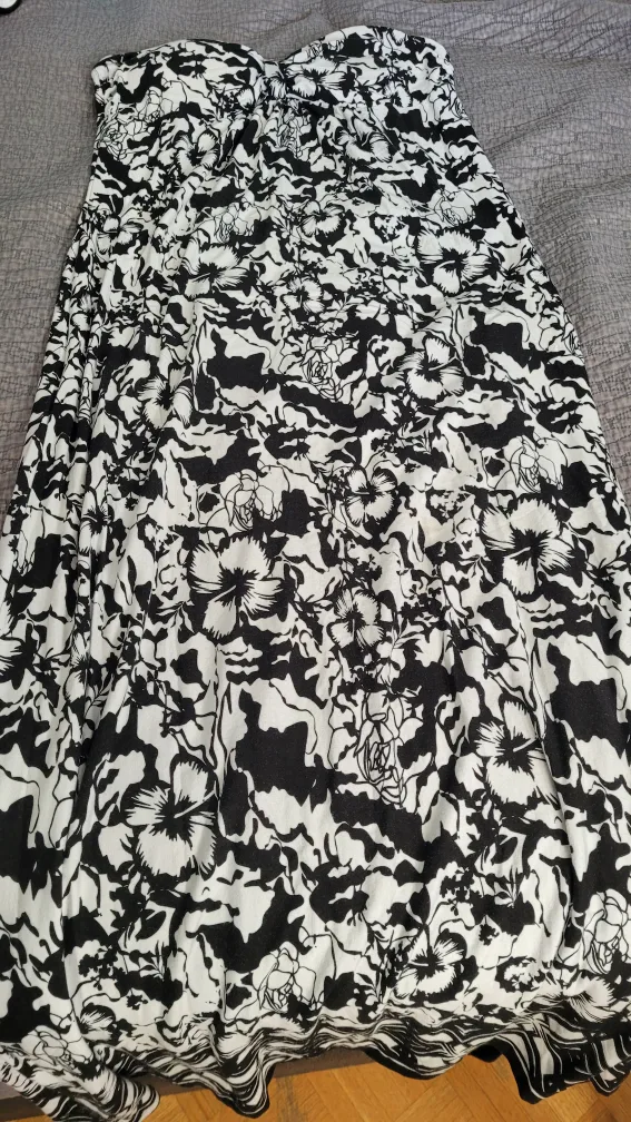 Black and White Floral Strapless Maxi Dress thumbnail