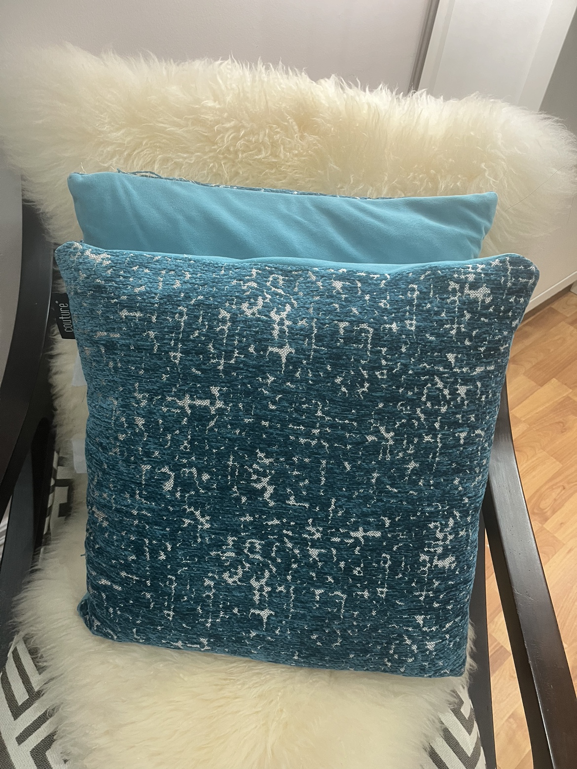 Teal Blue Throw Cushions - Velvety & Textured Pair - photo 3