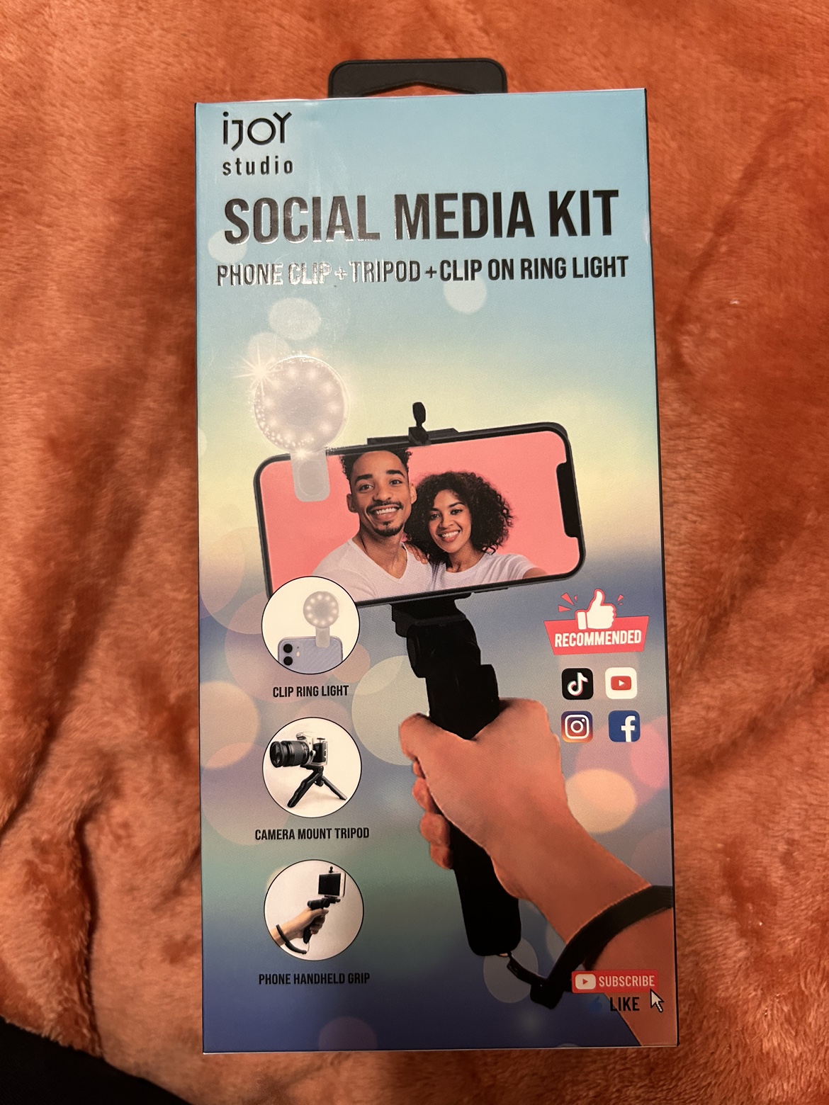 Camera phone tripod + phone clip + ring light