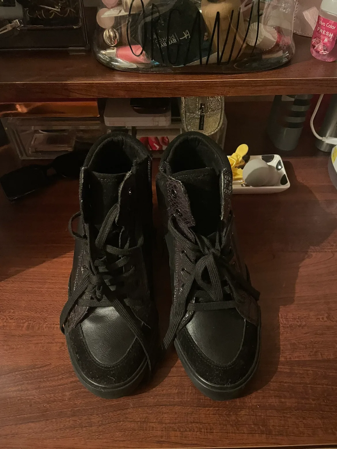 Black High Top Wedge Sneakers thumbnail