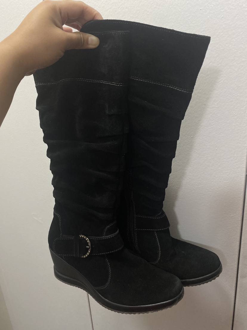 Black Suede Wedge Boots - photo 2