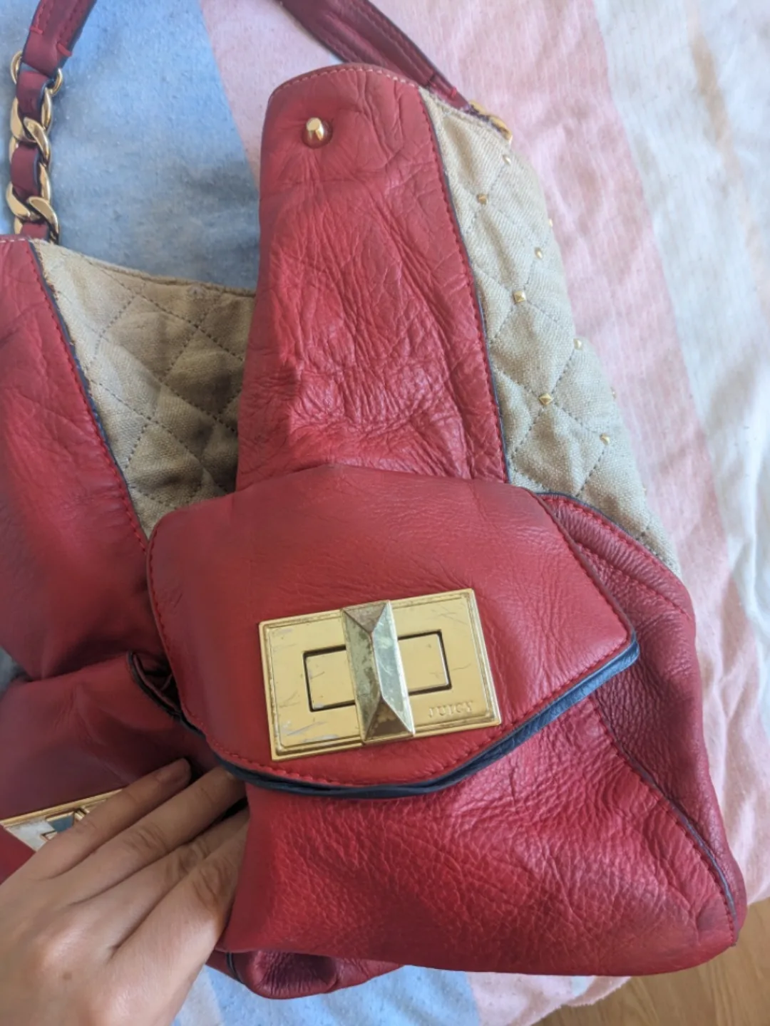 Red and Beige Quilted Juicy Couture Bag image indicator(6)