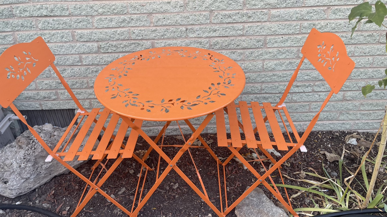 Orange Patio Table and Two Chairs folding