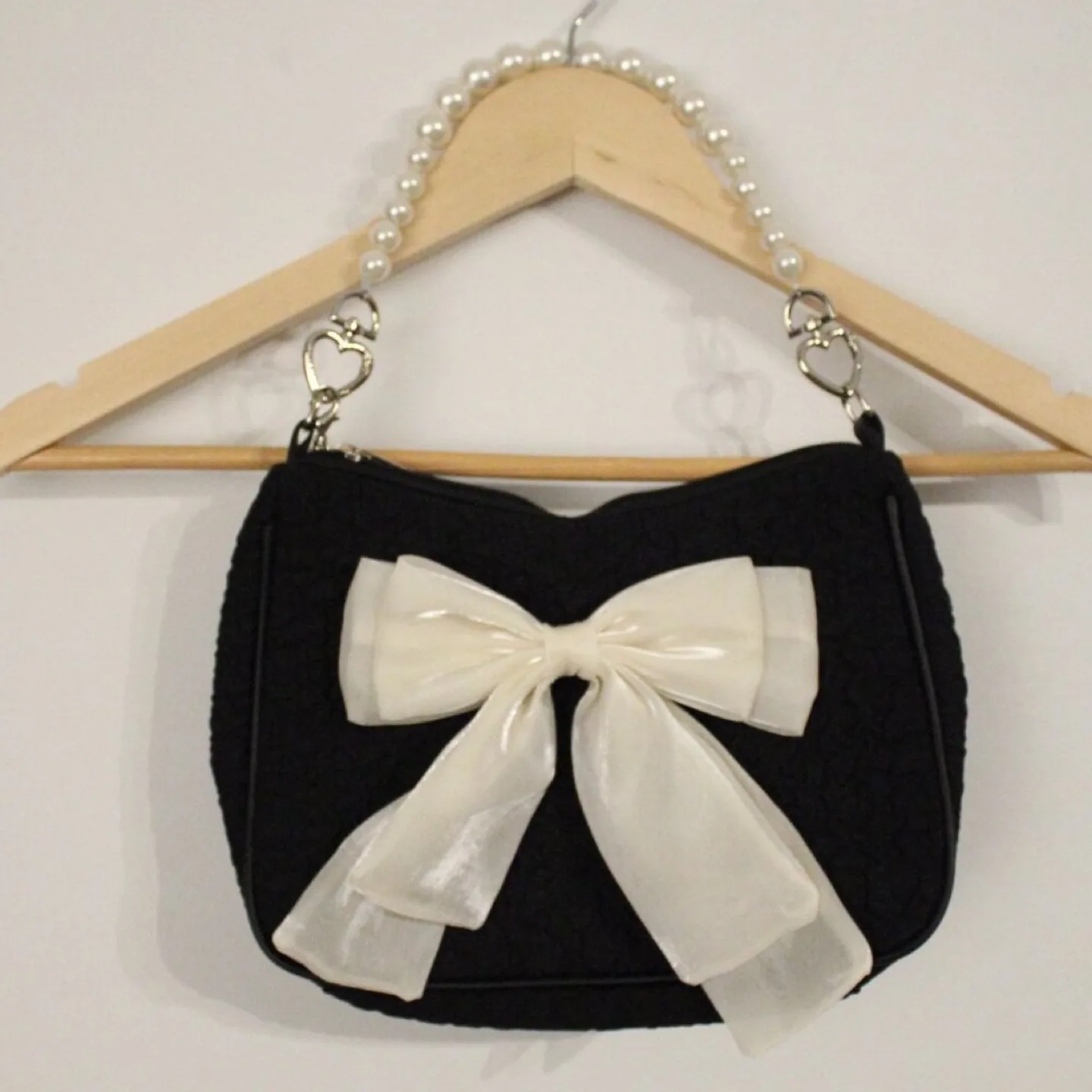 Black Bag with Bow and Pearl Strap thumbnail
