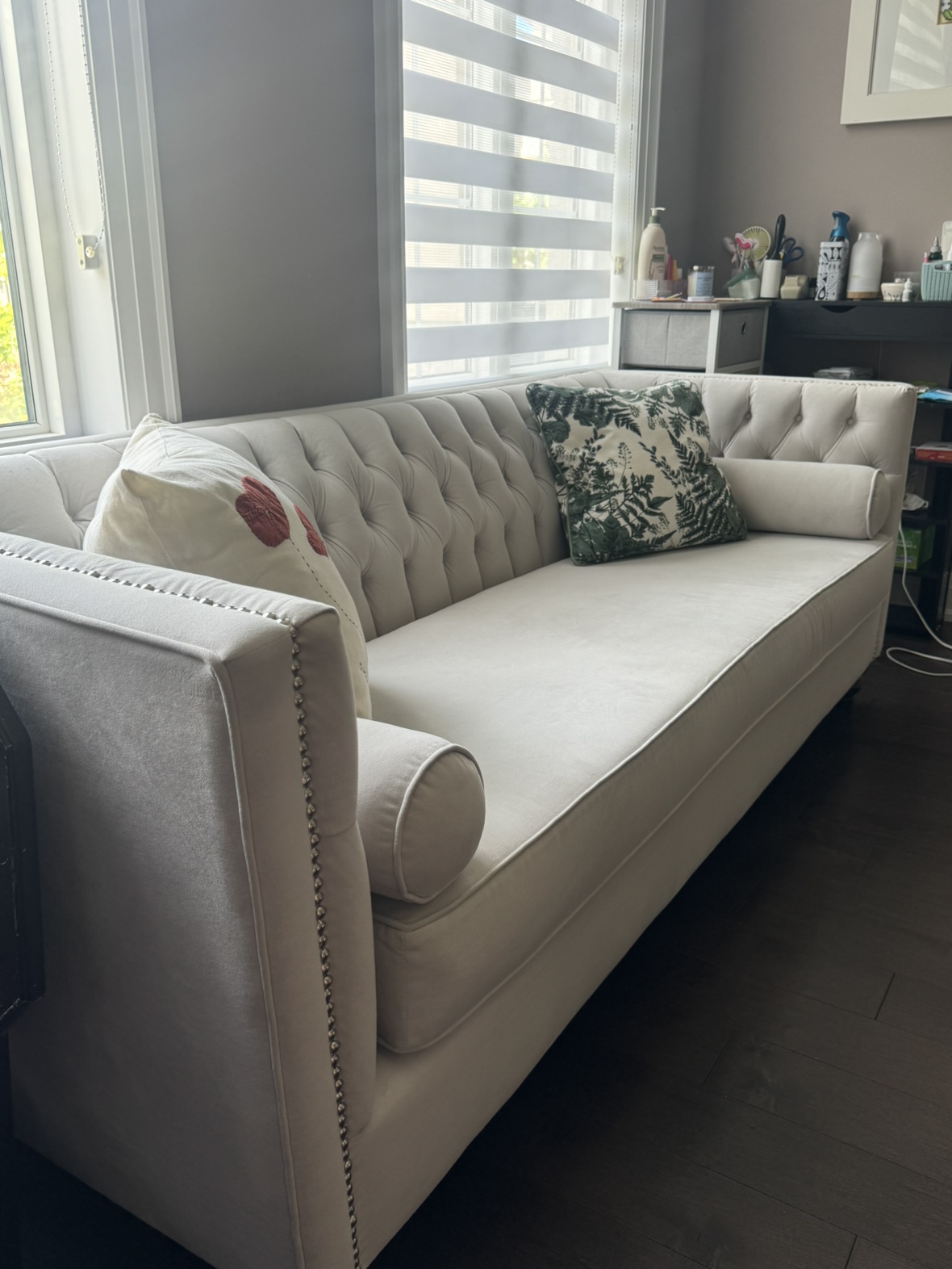 Light gray classic suede sofa