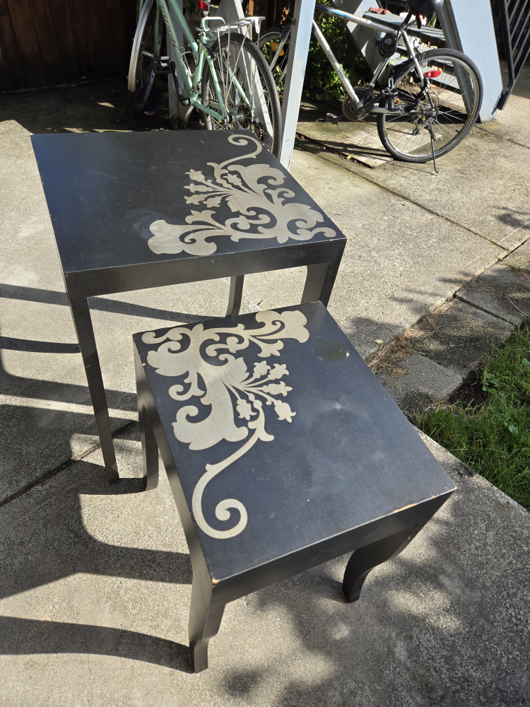 Black End Tables with Silver Detail