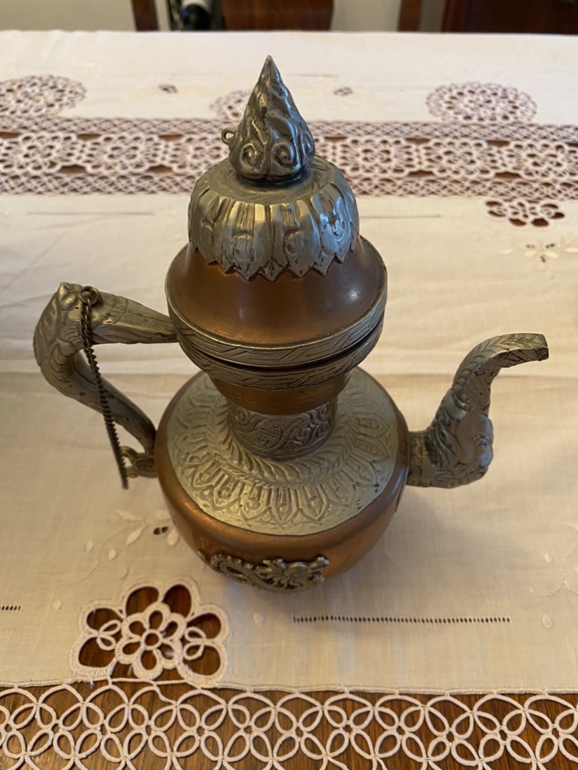 Ornate Copper and silver teapot