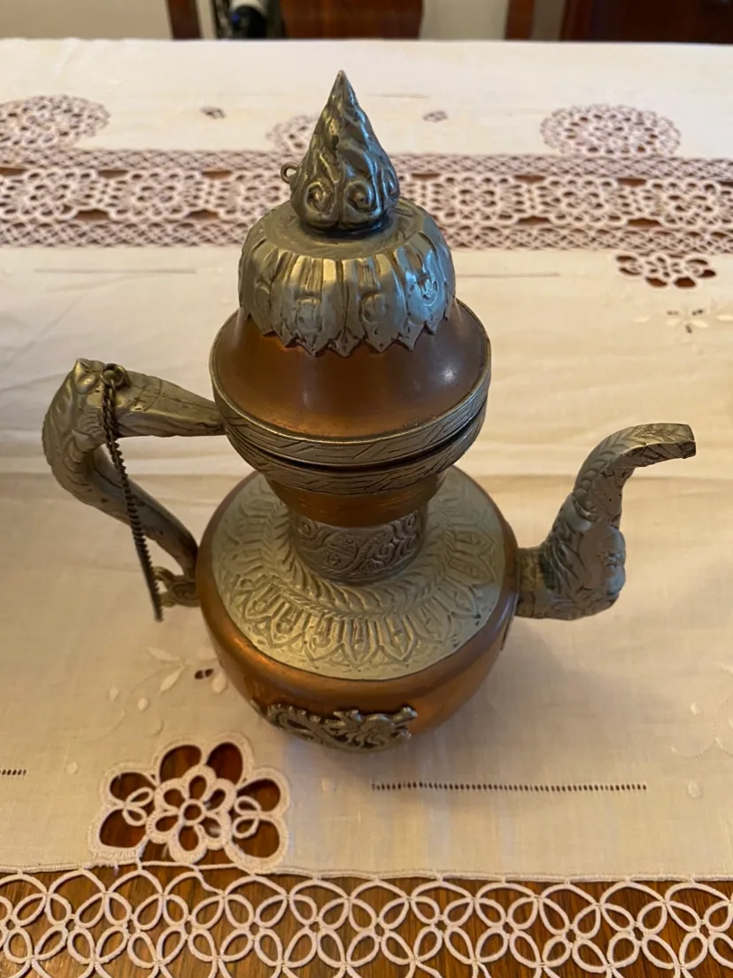 Ornate Copper and silver teapot thumbnail