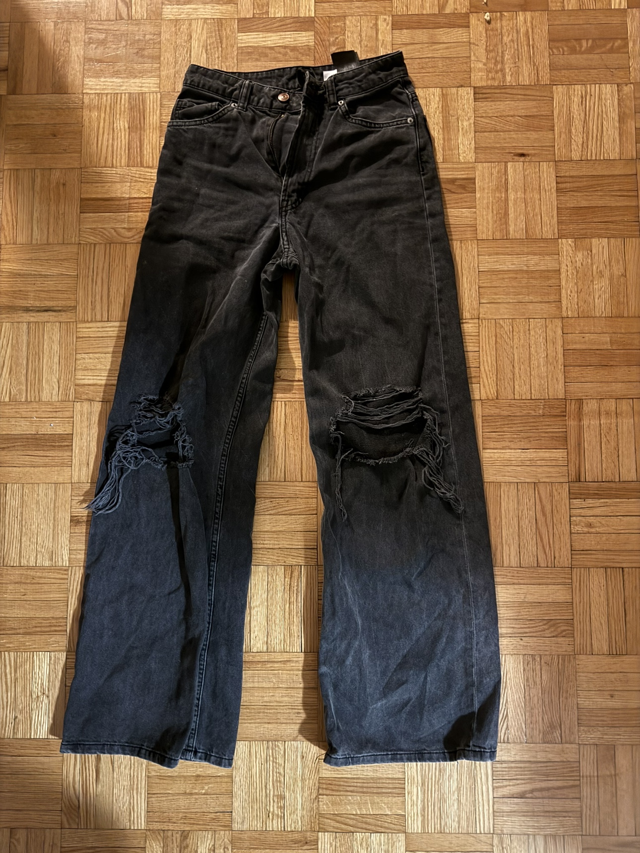 Black Distressed Wide Leg Jeans