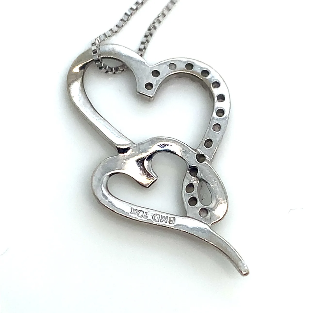 10k White gold Double Heart Diamond Necklace 20” image indicator(4)