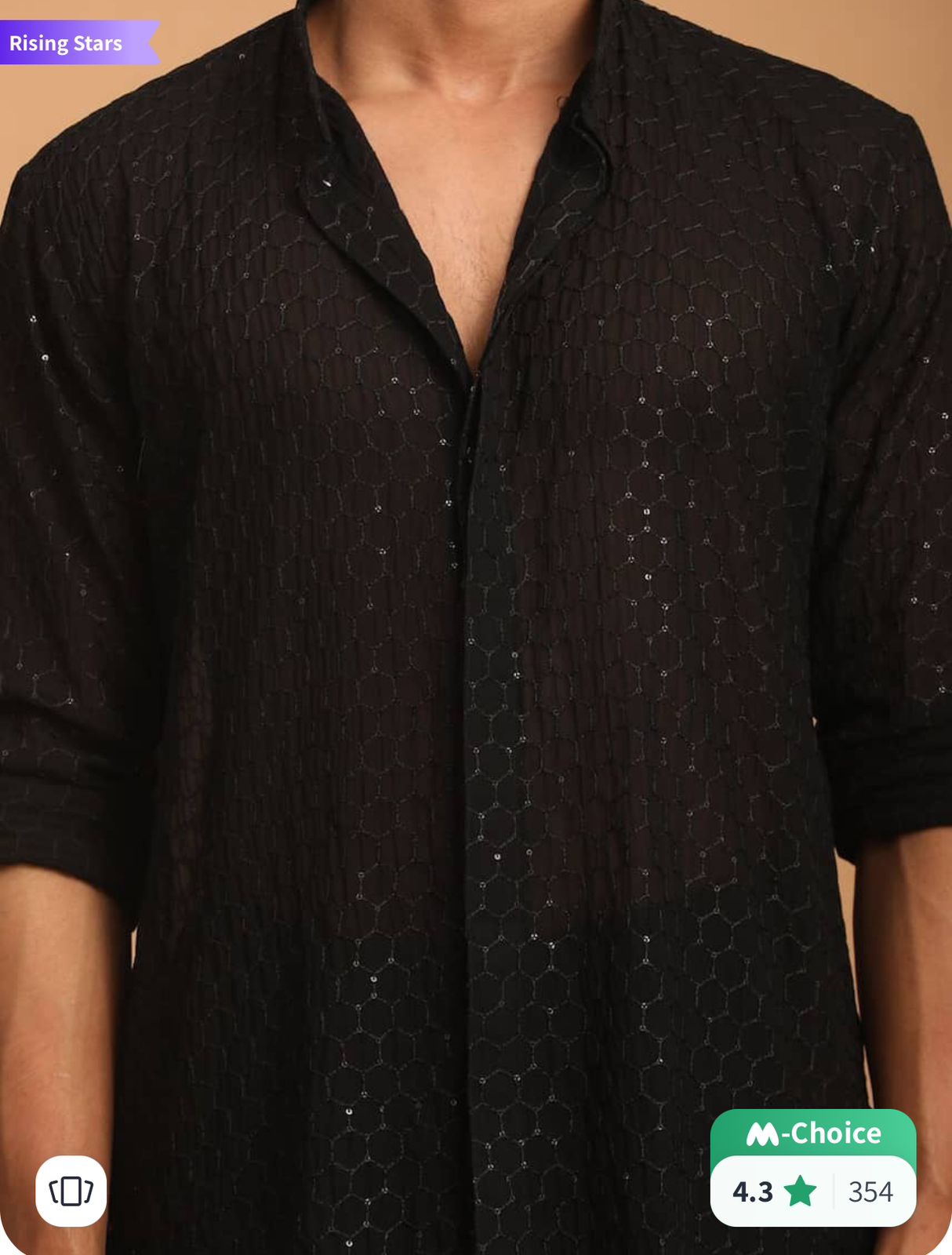 Black Front Open Kurta with Pants - photo 2