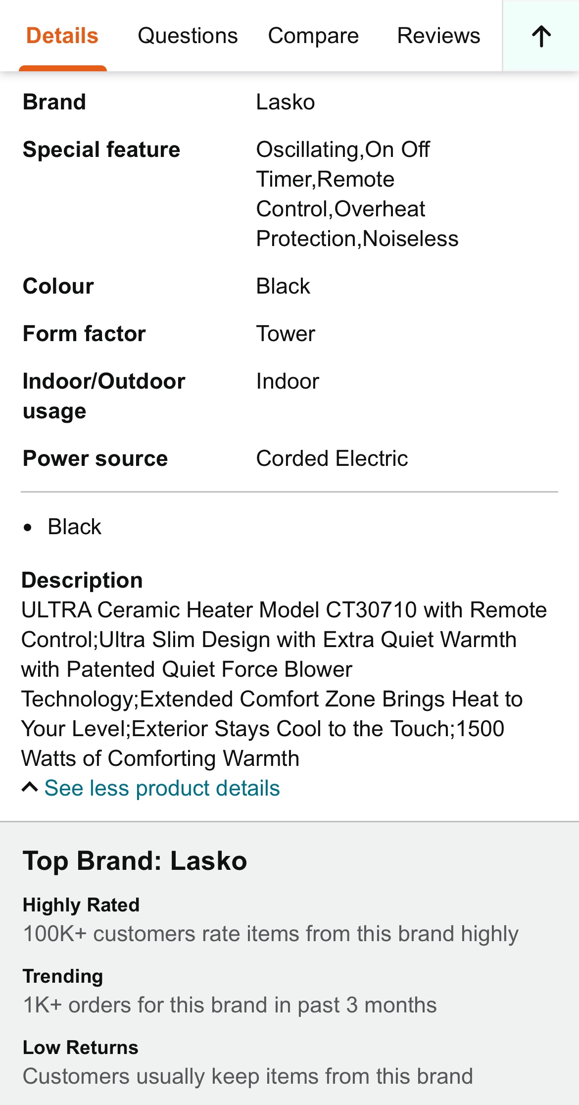 Lasko Ultra Ceramic Tower Heater - photo 5