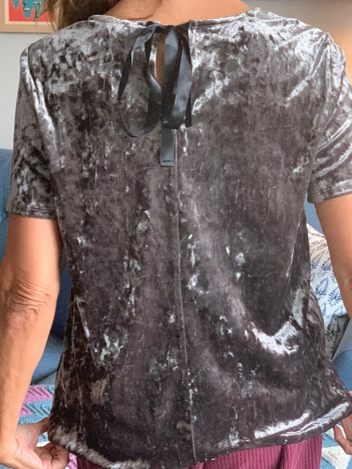 Gray/Silver Velvet Top with Tie Back thumbnail