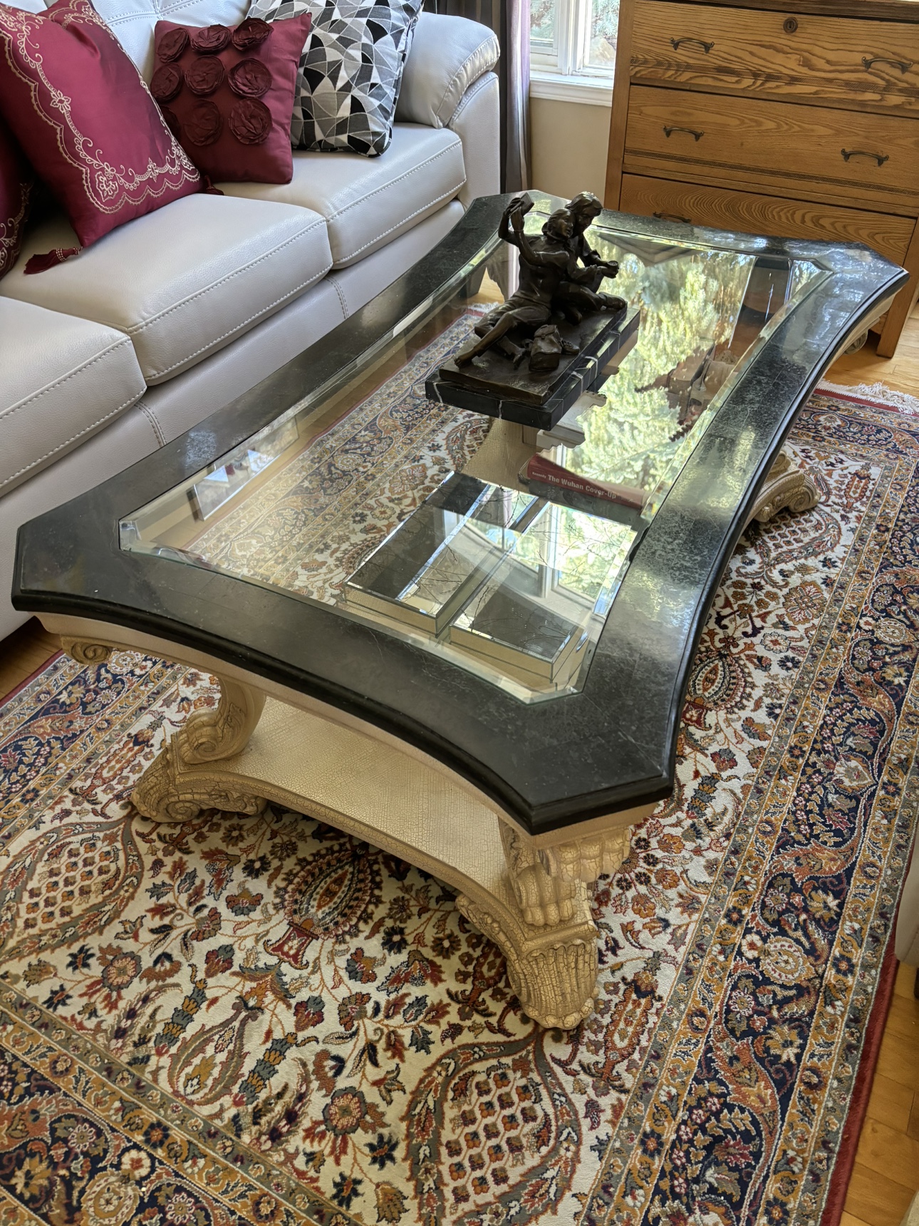 Unique Glass / marble Top Coffee Table