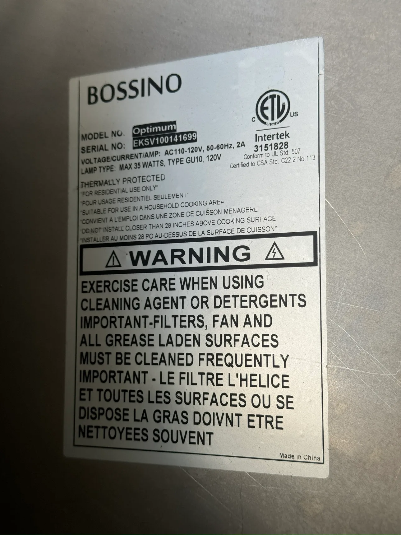 Bossino Optimum 30” Range Hood image indicator(6)