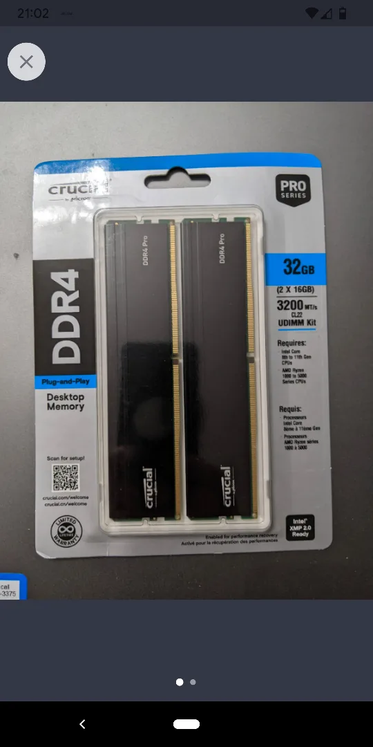 Crucial DDR4 32GB 3200Mhz RAM thumbnail