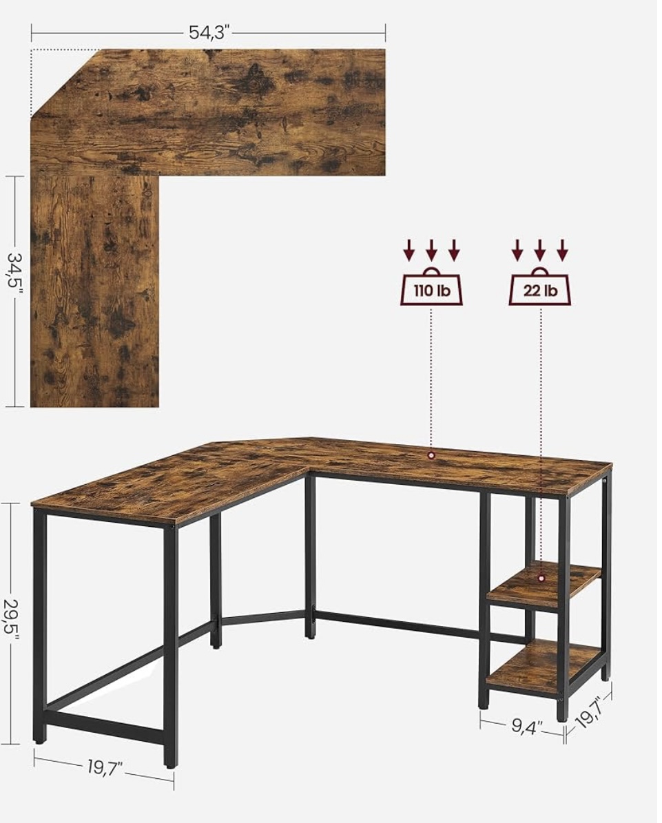 L-Shaped Computer Desk with Storage Shelf - photo 4