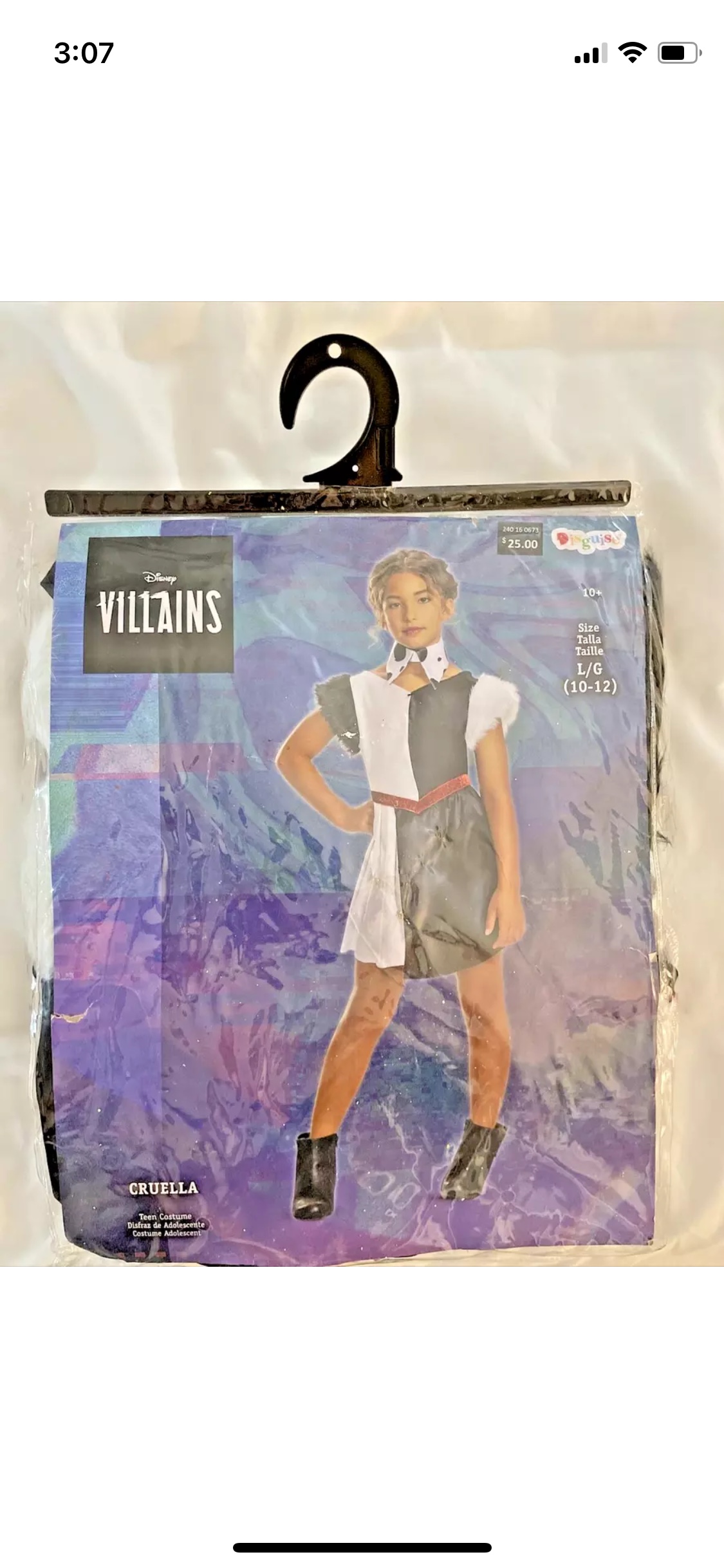 Disney Villains Cruella Costume Kids -Size 10-12 (L) For Girls