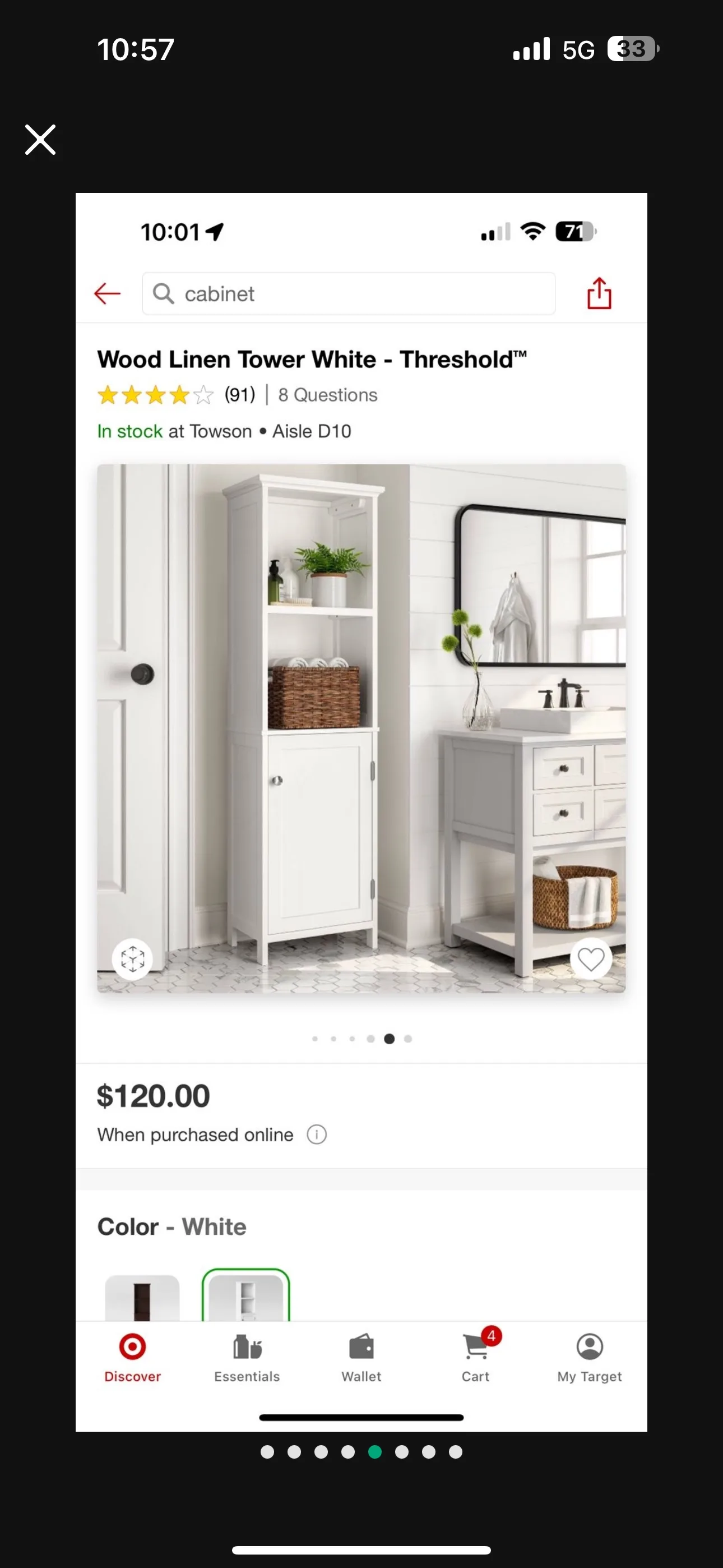 White Wood Linen Tower Cabinet Shelf image indicator(5)