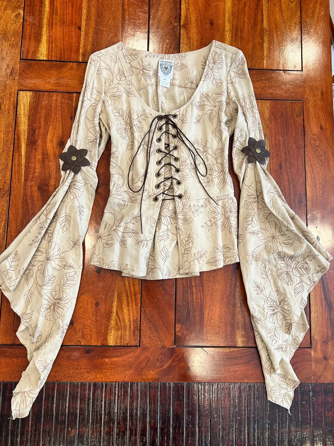 Embroidered medieval Blouse with Lace Up Front thumbnail