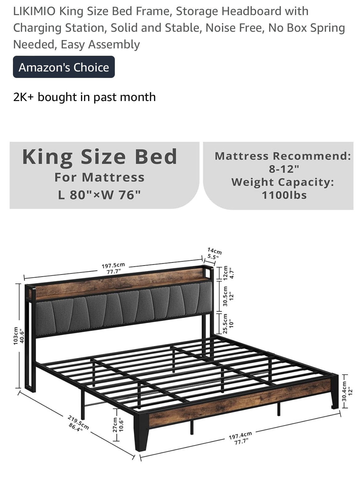 King Size Bed Frame with Headboard - photo 2