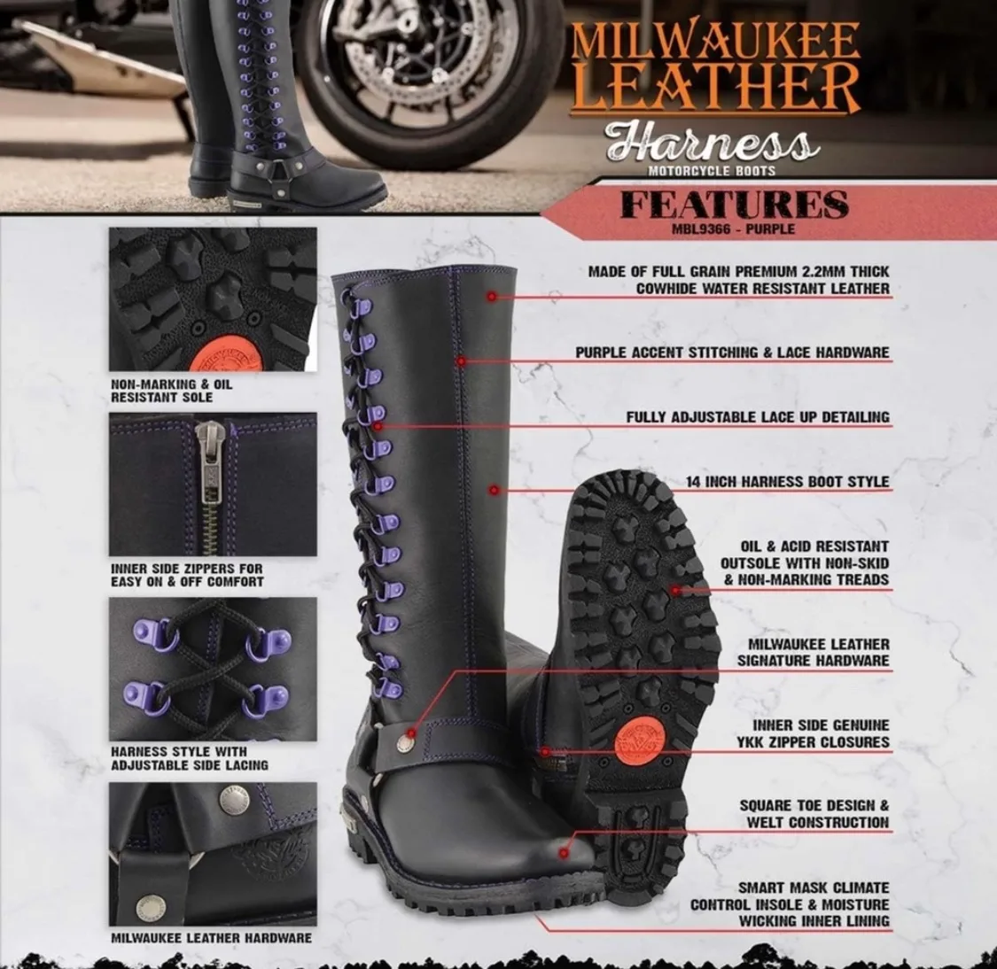 Milwaukee Leather® Women's Black Boots image indicator(9)